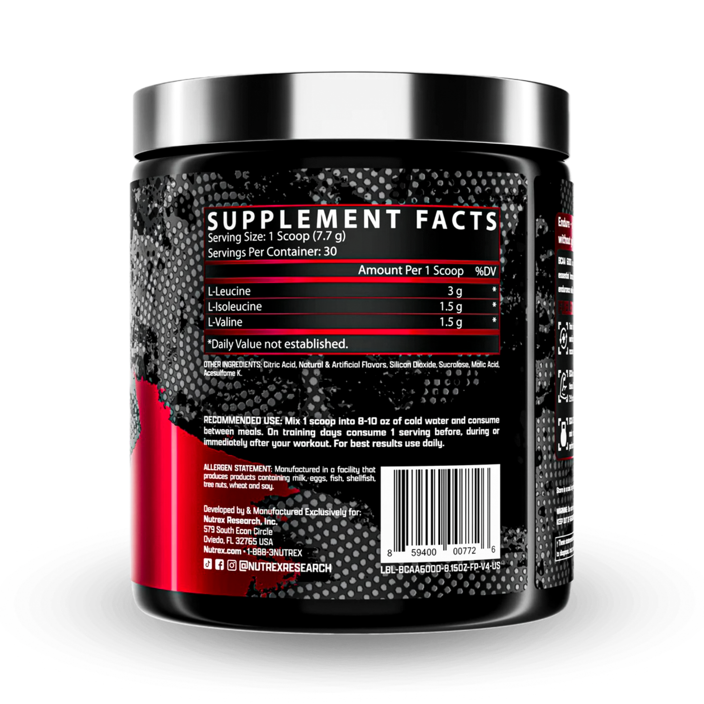 BCAA 6000 Recovery Nutrex 30 Servicios Sabor Fruit Punch